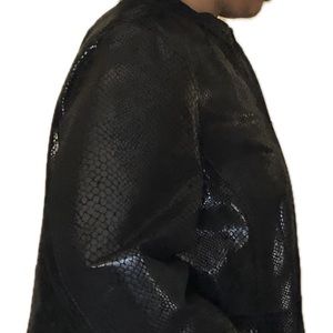 Maggie Barnes leather snakeskin coat